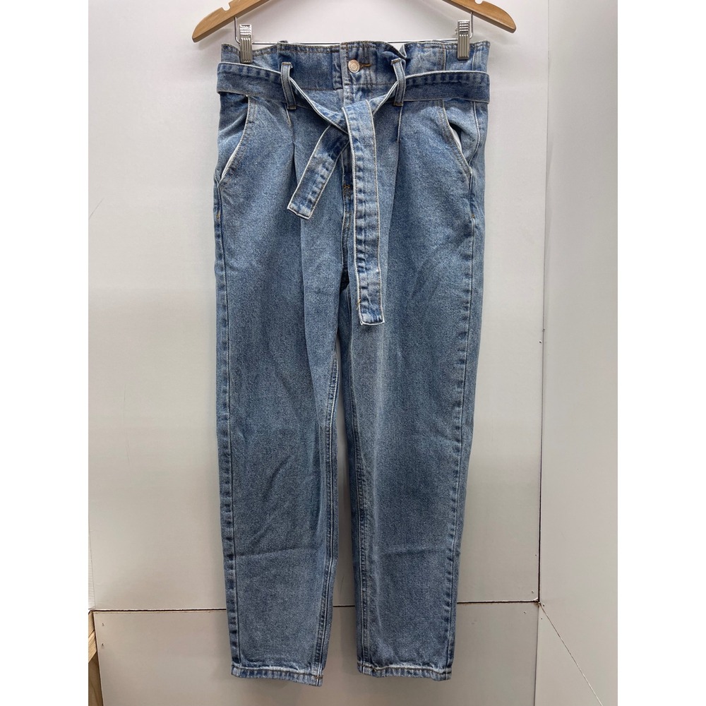 Signature 8 Womens High Waisted Paperbag Mom Jeans Medium Wash Blue Size Small